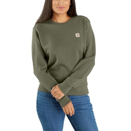 Image of Carhartt Women's Relaxed Fit Midweight French Terry Crewneck Sweatshirt, Dusty Olive, Large