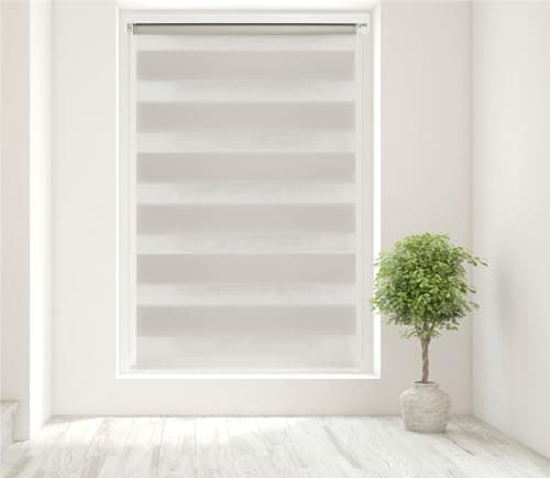 Image of Caecus Natural Day and Night Zebra Roller Blind Dual Layer Fabric Aluminium Rail Easy Fit Home Office Bedroom Kids Room Easy Fit 140cm Width x 160cm Drop