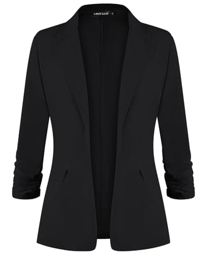 Image of MINTLIMIT Womens Casual Blazer Open Front Pad Shoulder 3/4 Ruched Sleeve Office Appropriate (Black S)