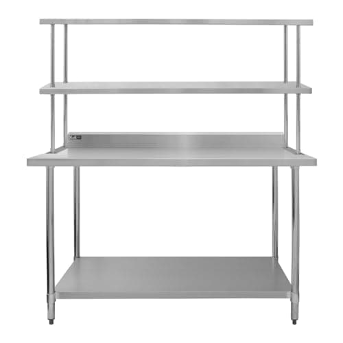 Image of KuKoo 5ft Stainless Steel Commercial Home Preparation Work-table With Double Over-Shelf Work Bench Heavy Duty Prep-table 450kg Capacity
