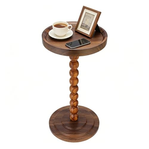 Image of Simcat Round Side Table Bamboo Joint Design, Small Round Coffee Table for Small Spaces with Solid Wood Leg for Living Room, Bedroom, Corners, and Office (Walnut Round)