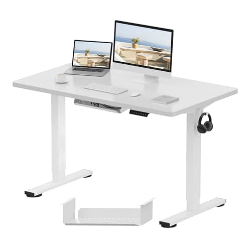 Image of FLEXISPOT Standing Sitting Desk 120 x 60 x (73-121 cm) Height Adjustable Electric Desk, Memory Function Control Panel, Easy Assembly, Office Home Office (White Frame + White Tray)