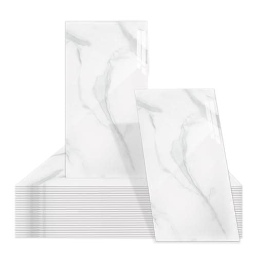 Image of 30 PCS Marble White Wall Tiles Self Adhesive 30 * 15 cm Waterproof Stick on Tiles Self Adhesive Wall Tile Peel and Stick Panels for Kitchen, Bathroom