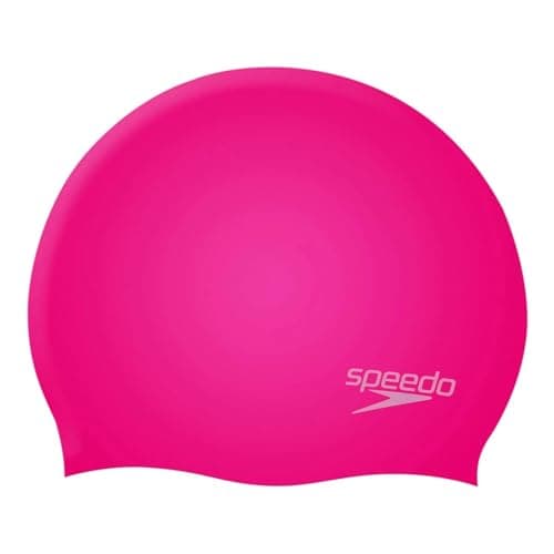 Image of Speedo Unisex-Youth Junior Plain Moulded Silicone Swimming Cap | Swim Essentials | Hair Protection Training Aids, Cherry Pink/Blush, One Size