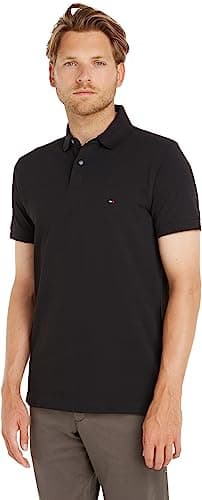Image of Tommy Hilfiger Men’s Short Sleeve 1985 Regular Fit Polo Shirt, Black (Black), XS