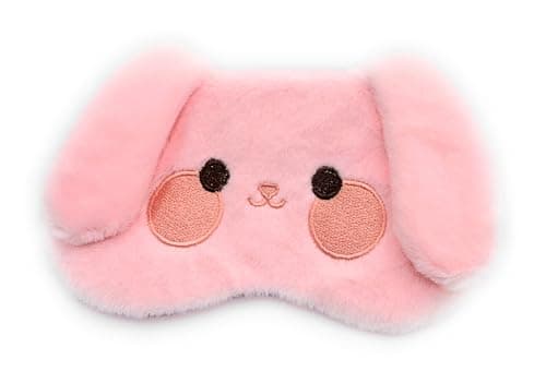 Image of Cute Animal Eye Masks, Soft Plush Fluffy Sleeping Eye Cover, Blindfold, Assorted Designs (Pink Puppy Dog)