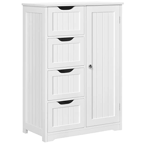 Image of Yaheetech Bathroom Floor Cabinet Free Standing Storage Unit Wooden Cabinet Cupboard with 4 Drawers & 1 Door, Adjustable Shelf, White