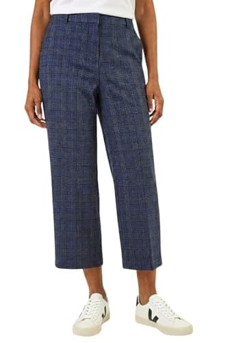 Image of Roman Originals Check Culottes for Women UK - Ladies Everyday Autumn Winter Round Neckline Comfy Soft Evening Vacation Work Party Night Out - Midnight Blue - Size 18