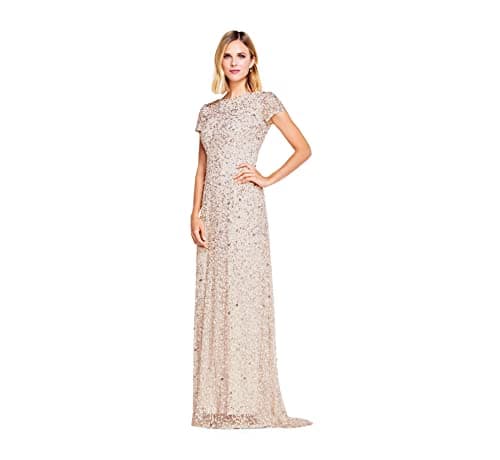 Image of Adrianna Papell womens91874600Short-sleeve All Over Sequin Gown Short-Sleeve Dress - Pink - 6