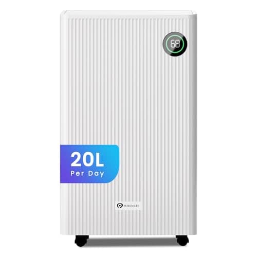 Image of PureMate 20L Dehumidifier with Humidity Sensor & Indicator, Energy Efficient & Laundry Mode, 5.5L Water Tank, Continuous Drain, 24Hr Timer & Carbon Air Filter, Ideal for Damp, Mould & Moisture in Home