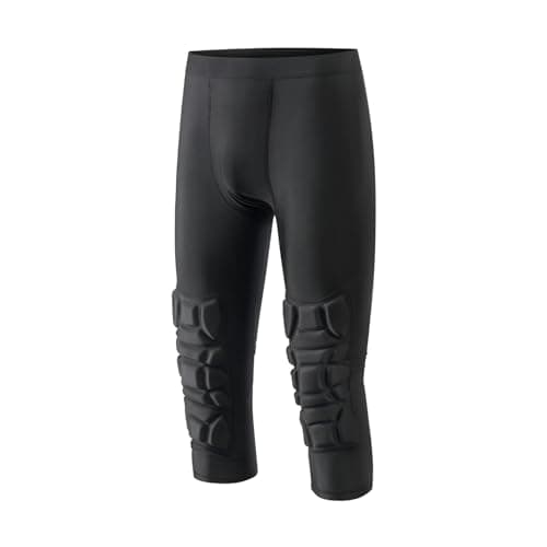 Image of Topeter Basketball Leggings with Knee Pads & Cup Pocket, Compression Capri Pants for Baseball, Gym Fitness Black L