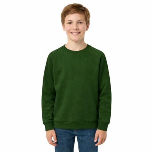 Image of KHIM Fleece Sweatshirt Unisex Sweater Jumper Full Sleeve Kids Boys Girls Children Top Crew Neck Outdoor Activewear (UK, Age, 11 Years, 12 Years, Regular, Green)