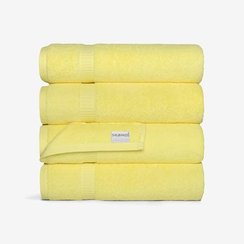 Image of SALBAKOS Turkish Luxury Hotel and Spa Turkish Cotton, Organic, Eco-Friendly Bath Sheet (Set of 2) Bath Towel - Qty 4 Yellow