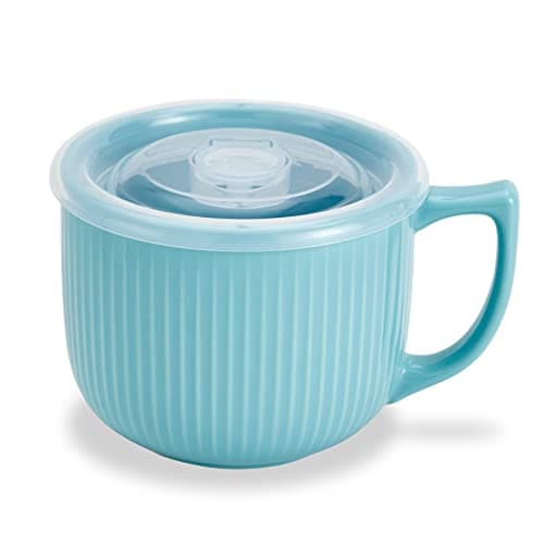 Image of Hoilse Ceramic Soup Bowl with Handle – Large 900ml Microwave Soup Mug with Lid, Soup Container & Cup for Cereal, Oatmeal, Ramen, Noodle, Porridge, Housewarming Gift - (SkyBlue)