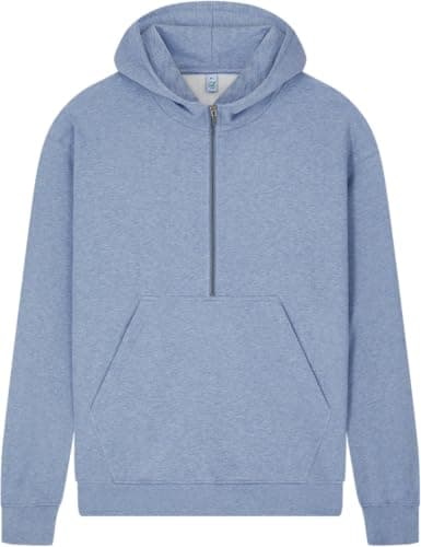 Image of Organic Half Zip Hoodie: Unisex - Light Blue Heather - L
