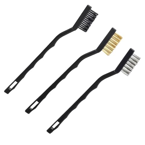 Image of Lmyzcbzl Mini Wire Brush, 3 Pcs Small Wire Brushes, Wire Brush Set, Tainless Steel Brass and Nylon Bristles, for Cleaning Masonry, Stove, Sink, Dust and Rust