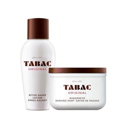 Image of Tabac Original Grooming Set for Men - Aftershave Lotion 100ml and Shaving Soap in Bowl 125g - Classic Scented Post-Shave Care and Lather