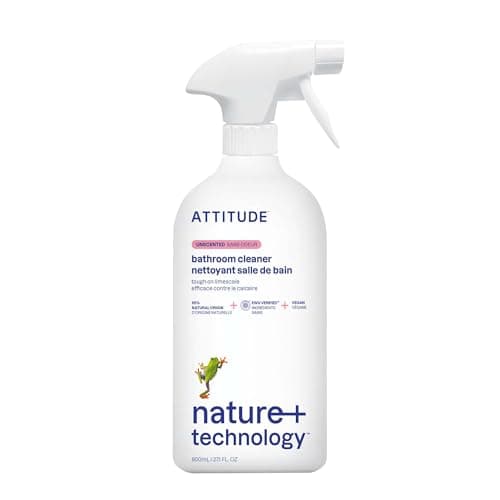 Image of ATTITUDE Bathroom Cleaner Spray, EWG Verified, Plant-Based & Vegan, Safe for Bathroom Surfaces, Tiles, Tubs, Shower Walls, and Grout, Unscented, 800 mL