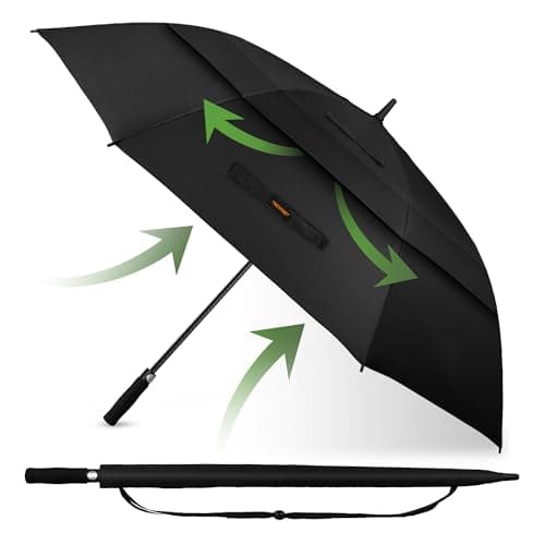 Image of TECKNET Golf Umbrella Large 68 Inch, Windproof Strong Double Canopy Vented, Automatic Open with EVA Grip, Outdoor Sun, Rain, Wind Protection Stick Umbrellas, Black