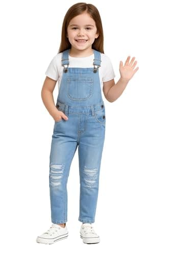 Image of A2Z 4 Kids Girls Dungaree Shorts Comfortable Denim Stretch Jeans Jumpsuit Adjustable - Girls Dungaree D80 Light Blue._ 7-8