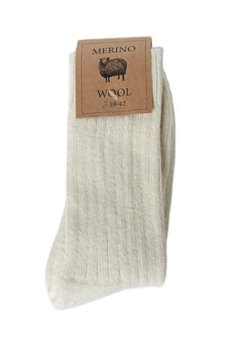 Image of Robert's Rugs Merino Socks, 100% Merino Wool, Soft and Warm, Unisex Sizes, Medium Thick, Natural Merino Wool (UK, Alpha, One Size, Regular, Regular, White/Cream 39-42)