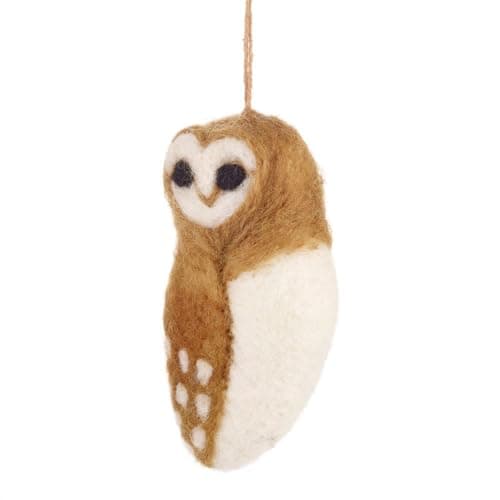 Image of Christmas Decoration, Felt Owl Bauble, Wool Barn Owl Xmas Tree Ornament, Hanging Felt Barn Owl Autumn Decoration, Handmade Owl Figurine, Wool Owl Xmas Tree Bauble, Felt Animal, Mini Owl
