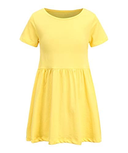 Image of Moon Tree Girls Short Sleeve Plain Dress Kids Skater Dress Casual Summer Dress for Girls Yellow Age 13-14 Years