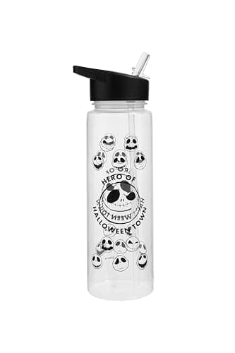 Image of Disney The Nightmare Before Christmas Water Bottle (Hero Of Halloween Town Design) Clear Plastic Water Bottle 540ml - Official Merchandise, Black