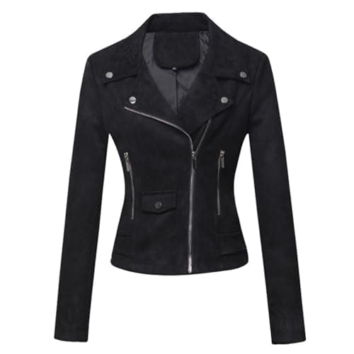 Image of ANUFER Women's Faux Suede Leather Biker Jacket Cool Cross Zipper Short Coat SD5A1212 Black XL