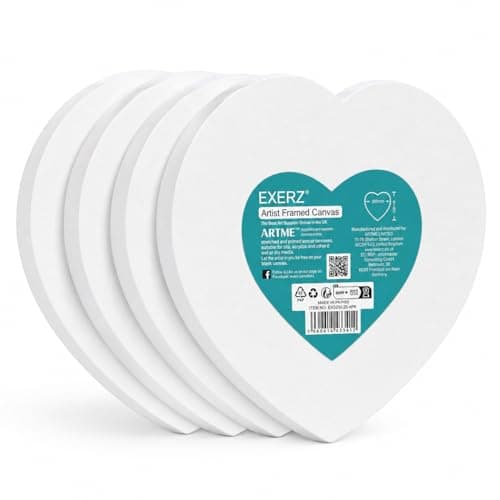Image of Exerz Heart-Shaped Stretched Canvas 20cm, 4-Pack - 280GSM 100% Cotton, Triple Primed, Acid-Free, Medium Grain, Artist Framed 1.7cm - Ideal for Acrylic & Oil Painting