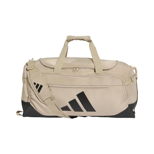 Image of adidas Unisex Training Defender Duffle Bag Medium Duffel_Bag, Khaki Three/Black, One Size