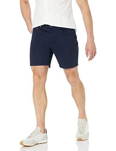 Image of Amazon Essentials Men's Slim Fit 7" (18cm) Stretch 5-Pocket Jean Shorts, Midnight Blue, 42W