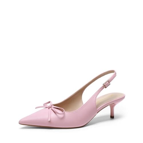 Image of DREAM PAIRS Womens Slingback Kitten Heels, Pointed Toe 2.17 Inch Low Bow Dress Shoes All Day Wear Comfortable Formal Wedding Pumps,Size 7.5,Pink,SDPU26004W