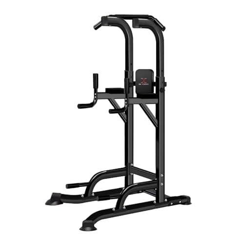 Image of MAXSTRENGTH Multi gym pull up station power tower pull up and dip station workout tower dip bars dip station Vertical Knee Raise Pull Chin Push up Workout Fitness (Black)