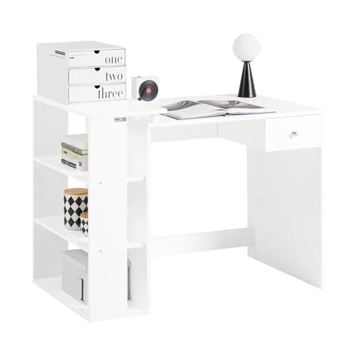 Image of SoBuy Home Office Table Desk Computer Desk Computer Workstation with Storage Shelves White W101 x D60 x H76cm FWT35-W