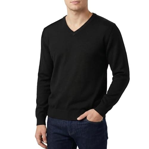 Image of Castle Point Men’s 100% Cotton Knitted Jumper Lightweight Crew Neck V-Neck Pullover Sweater Classic Everyday Casual Knitwear (Black - V Neck, XXL)