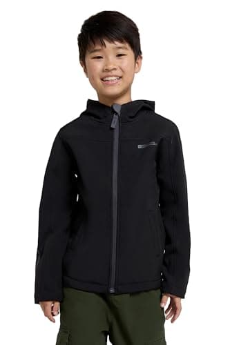 Image of Mountain Warehouse Exodus Kids Softshell Jacket - Breathable, Wind & Water Resistant, Fleece Lined Coat, For Boys & Girls - Best For Sping Summer & Hiking Black Teen Size 13 Years