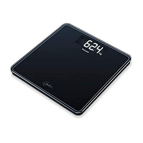 Image of Beurer GS400 Signature Line Glass Bathroom Scale - Black | Larger standing area | Made from safety glass for a robust and stylish finish | XL digital display | 200kg weight capacity