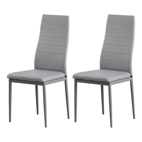 Image of BonChoice Grey PU Leather Dining Chairs Set of 2 High Back with Metal Legs for Dining Room Kitchen, Side Chairs for Restaurant Office Meeting Home/Commercial