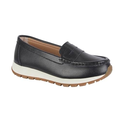 Image of Women's Genuine Suede Loafer Cushioned Chunky Sole Slip-On Shoes (Black, UK Footwear Size System, Adult, Women, Numeric, Medium, 6)