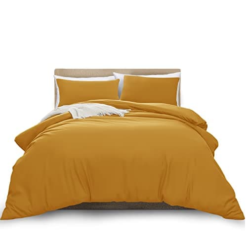 Image of MOONLIGHT20015 Double Duvet Cover Set Ochre Solid Soft Double Bedding Duvet Cover with 2 Matching Pillowcases