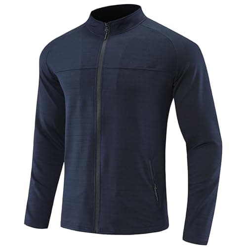 Image of MakingDa Mens Muscle Fit Jacket Full Zip Running Sweatshirts Stretch Quick Drying Tracksuit Coat Top Lightweight Comfy Jogging Workout Gym Clothes for Fitness Hiking Cycling Fishing-Dark Blue-XXL