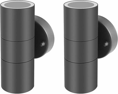 Image of Kerry Wall Lights, Up Down Mains Powered Lighting, Anthracite Grey Stainless Steel IP44 Waterproof, Exterior Wall Sconce for, Front Door, Patio, Porch, Garden, Garage, 2 Pack