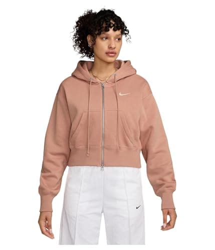 Image of Nike Women's Sportswear Phoenix Fleece Loose Full-zip Crop Hoodie, Rose Gold/Sail, XS