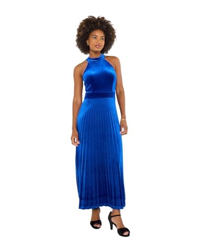 Image of Joe Browns Women's Halter Neck Velour Maxi Dress, Regular, Blue, UK 18