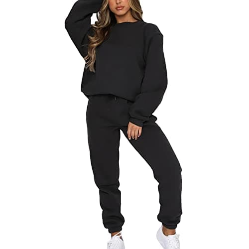 Image of amropi Women's Tracksuit Set Pullover Sweatshirt and Jogging Pants Warm Sweatsuit Black, L