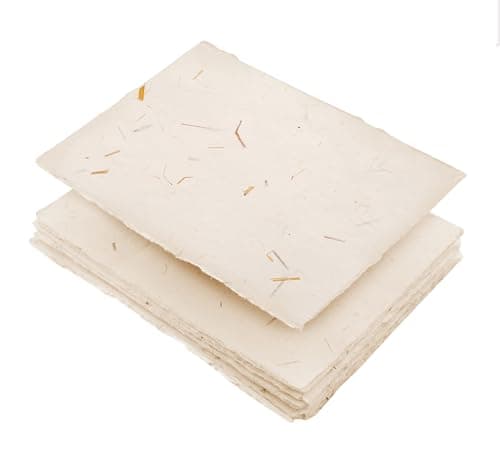 Image of Wanderings A4 Handmade Paper with Deckled Edge and Embedded Straw 8.25" x 11.7" / 21x30 cm, 150 GSM, 50 Sheets Textured Paper - Perfect for Light Watercolor, Drawing, Writing, Printing & Mixed Media