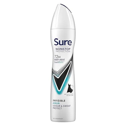 Image of Sure Women Nonstop Protection Invisible Aqua Deodorant Body Spray Antiperspirant with body heat activated technology & white mark protection for 72 hour odour and sweat protection 250 ml, Pack of 6