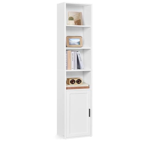 Image of VASAGLE Bookcase, 6-Tier Tall Bookshelf, Book Shelf with Door, Shelving Unit, 24 x 31.8 x 175 cm, for Living Room, Home Office, Dinning Room, Cloud White LBC401W01