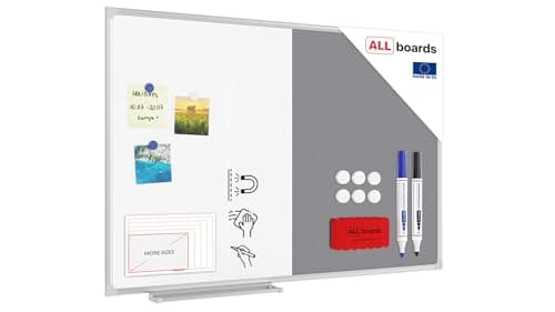 Image of ALLboards Combination Board 2 in 1 Whiteboard & Grey Felt Board with Aluminium Frame 90x60cm, Pin Board Magnetic Board